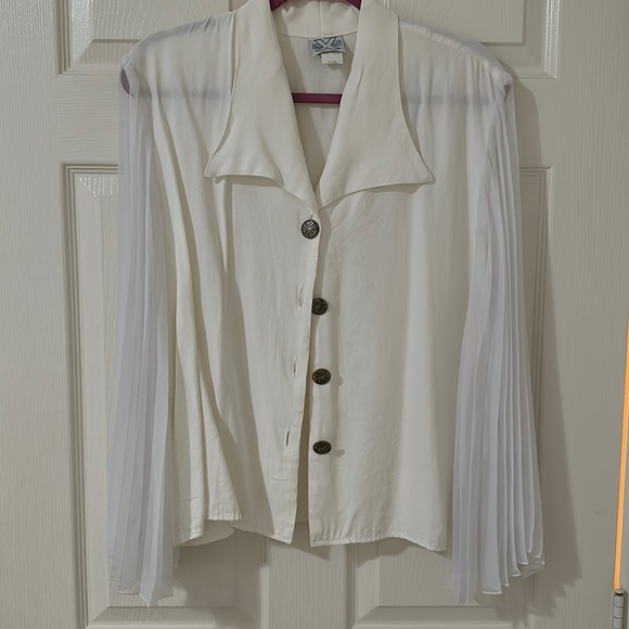 Vintage White Sheer Long Sleeve Collared Top Bridal | Size: M - Picture 3 of 5